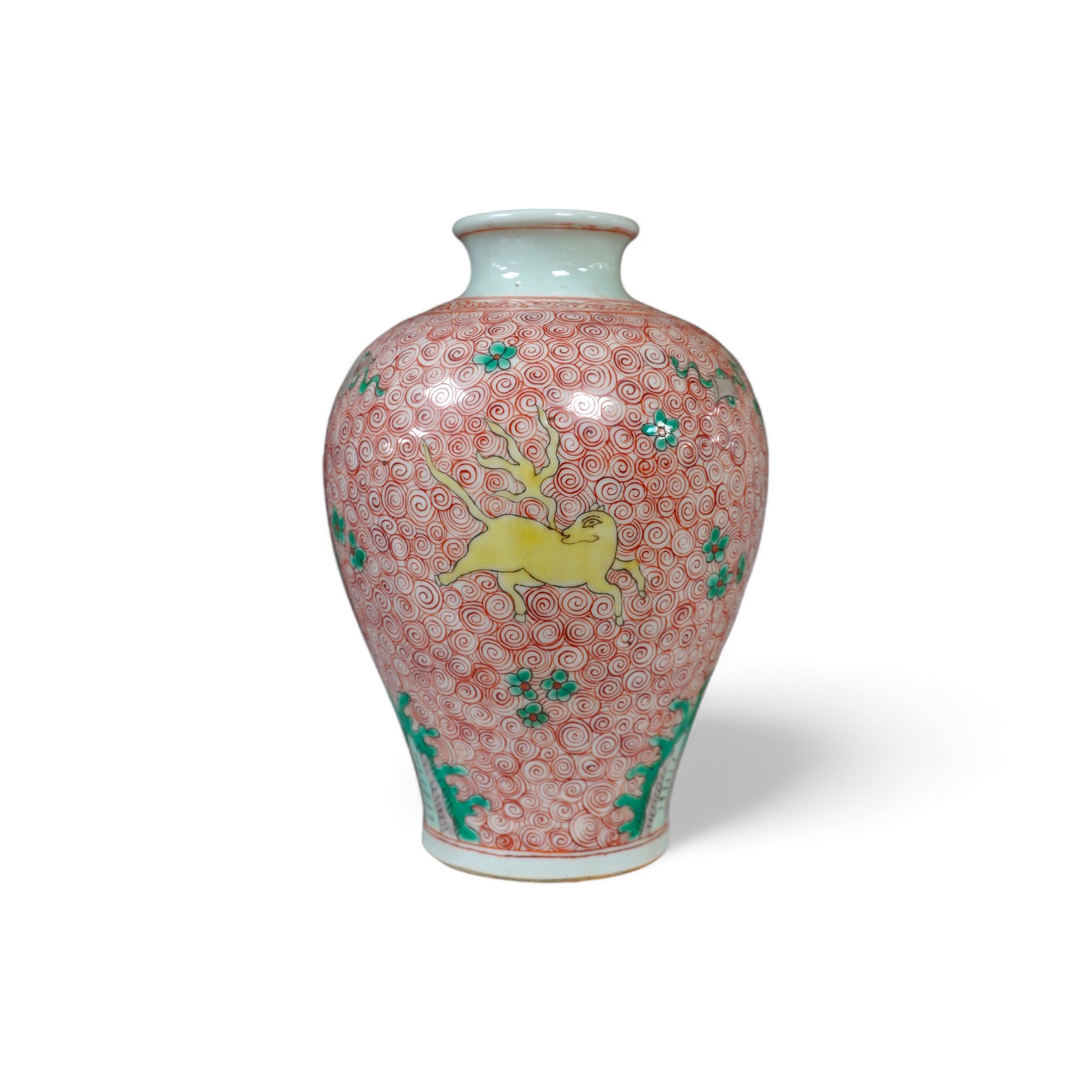 A Chinese famille verte jar, 19cm high. Condition - good